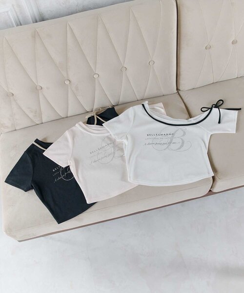 OLIVE des OLIVE(オリーブデオリーブ)の「【Belle Charme】Graphic One Shoulder Tee(Tシャツ/カットソー・レディース・オフホワイト/ピンク/ブラック・FREE)」の15枚目の写真
