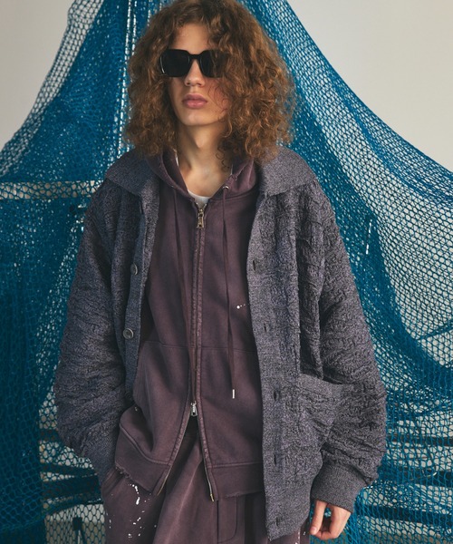 MAISON SPECIAL(メゾンスペシャル)の「《UNISEX》Melange Random Tucks Prime-Over Collared Knit Cardigan/メランジランダムタックプライムオーバー襟付きニットカーディガン【MAISON SPECIAL/メゾンスペシャル】(カーディガン/ボレロ・メンズ・ラベンダー/ブラック/パープル・2/1/0)」の1枚目の写真