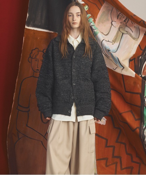 MAISON SPECIAL(メゾンスペシャル)の「《UNISEX》Melange Random Tucks Prime-Over Collared Knit Cardigan/メランジランダムタックプライムオーバー襟付きニットカーディガン【MAISON SPECIAL/メゾンスペシャル】(カーディガン/ボレロ・メンズ・ラベンダー/ブラック/パープル・2/1/0)」の10枚目の写真