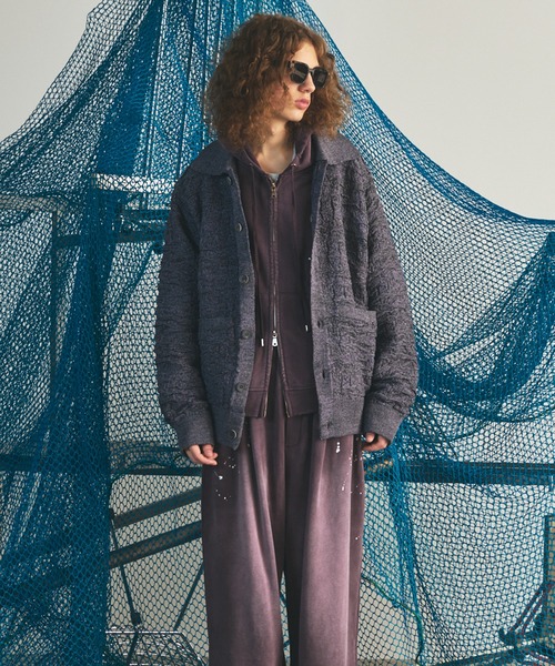 MAISON SPECIAL(メゾンスペシャル)の「《UNISEX》Melange Random Tucks Prime-Over Collared Knit Cardigan/メランジランダムタックプライムオーバー襟付きニットカーディガン【MAISON SPECIAL/メゾンスペシャル】(カーディガン/ボレロ・メンズ・ラベンダー/ブラック/パープル・2/1/0)」の13枚目の写真
