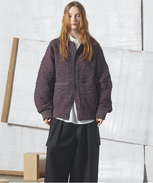 MAISON SPECIAL(メゾンスペシャル)の「《UNISEX》Melange Random Tucks Prime-Over Collared Knit Cardigan/メランジランダムタックプライムオーバー襟付きニットカーディガン【MAISON SPECIAL/メゾンスペシャル】(カーディガン/ボレロ・メンズ・ラベンダー/ブラック/パープル・2/1/0)」の16枚目の写真