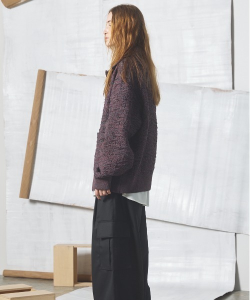 MAISON SPECIAL(メゾンスペシャル)の「《UNISEX》Melange Random Tucks Prime-Over Collared Knit Cardigan/メランジランダムタックプライムオーバー襟付きニットカーディガン【MAISON SPECIAL/メゾンスペシャル】(カーディガン/ボレロ・メンズ・ラベンダー/ブラック/パープル・2/1/0)」の17枚目の写真