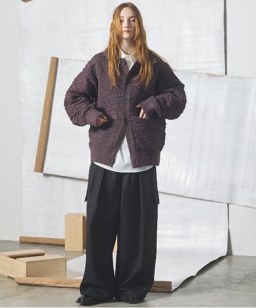MAISON SPECIAL(メゾンスペシャル)の「《UNISEX》Melange Random Tucks Prime-Over Collared Knit Cardigan/メランジランダムタックプライムオーバー襟付きニットカーディガン【MAISON SPECIAL/メゾンスペシャル】(カーディガン/ボレロ・メンズ・ラベンダー/ブラック/パープル・2/1/0)」の8枚目の写真