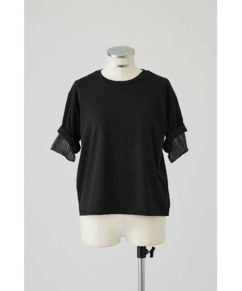 RIM.ARK(リムアーク)の「Mesh layered sleeve tee(メッシュ レイヤード スリーブ ティー)(Tシャツ/カットソー・レディース・チャコールグレー/ブラック/グレイッシュベージュ・FREE)」の2枚目の写真