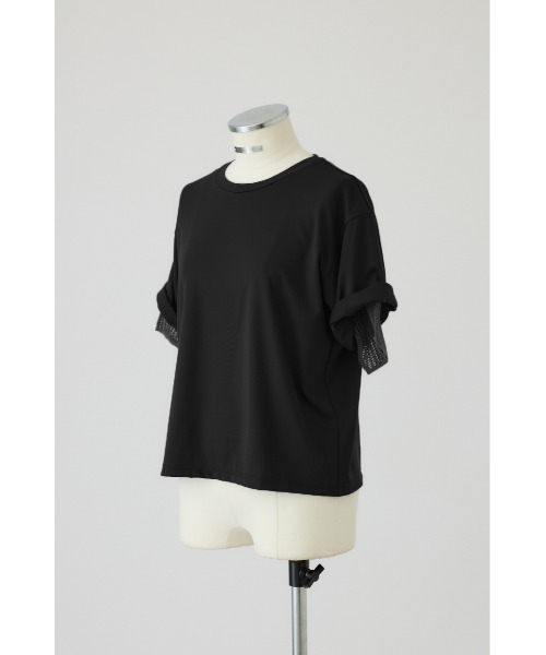 RIM.ARK(リムアーク)の「Mesh layered sleeve tee(メッシュ レイヤード スリーブ ティー)(Tシャツ/カットソー・レディース・チャコールグレー/ブラック/グレイッシュベージュ・FREE)」の4枚目の写真