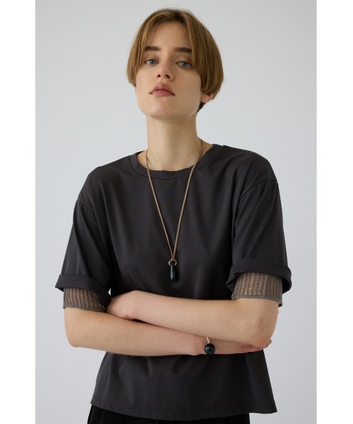 RIM.ARK(リムアーク)の「Mesh layered sleeve tee(メッシュ レイヤード スリーブ ティー)(Tシャツ/カットソー・レディース・チャコールグレー/ブラック/グレイッシュベージュ・FREE)」の16枚目の写真
