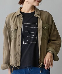 箔入りロゴプリント7分袖ラグランTシャツ