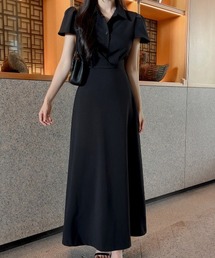 襟付きウエストマークワンピース