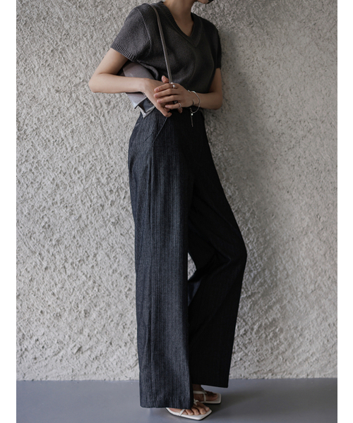 MEMUA(メムア)の「フェイクデニムヘリンボーンスラックス(濃紺)(スラックス・レディース・ダークブルー/ブラック・SMALL/MEDIUM/LARGE)」の4枚目の写真