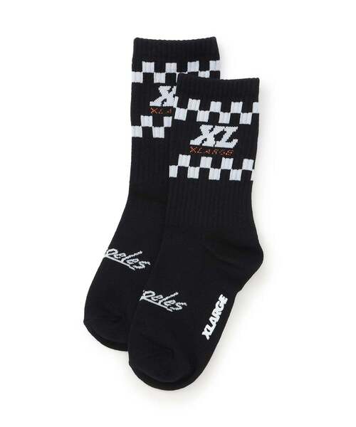 XLARGE KIDS（エクストララージキッズ）の「XLチェッカーリブクルーソックス（ソックス/靴下・キッズ・ホワイト/ブラック/ブルー・13-15cm/15-17cm/17-19cm/19-21cm）」の2枚目の写真