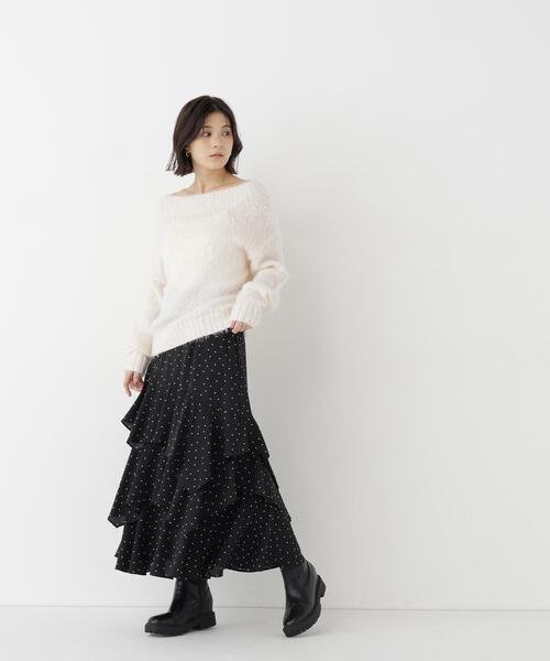 NATURAL BEAUTY BASIC(ナチュラルビューティーベーシック)の「オフショルヘアリーニット(ニット/セーター・レディース・オフホワイト/ブラウン/ピンク・FREE)」の4枚目の写真