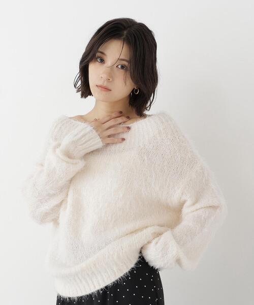 NATURAL BEAUTY BASIC(ナチュラルビューティーベーシック)の「オフショルヘアリーニット(ニット/セーター・レディース・オフホワイト/ブラウン/ピンク・FREE)」の9枚目の写真