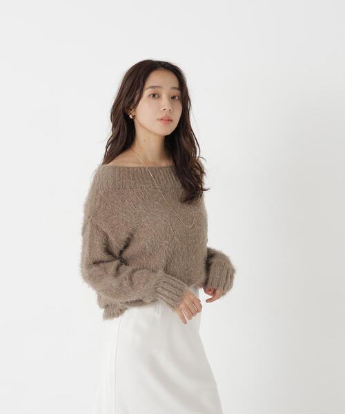 NATURAL BEAUTY BASIC(ナチュラルビューティーベーシック)の「オフショルヘアリーニット(ニット/セーター・レディース・オフホワイト/ブラウン/ピンク・FREE)」の17枚目の写真