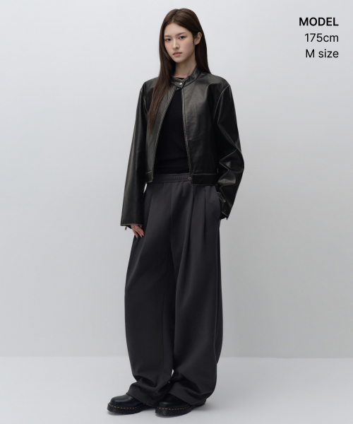 MUSINSA STANDARD WOMAN（ムシンサスタンダードウーマン）の「ウィメンズフェイディッド合成皮革レーサージャケット[ブラック]（ライダースジャケット・レディース・その他・X-SMALL/SMALL/MEDIUM/LARGE）」の2枚目の写真