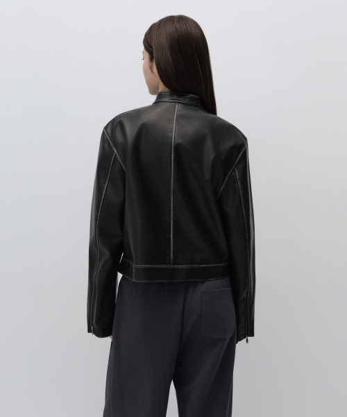 MUSINSA STANDARD WOMAN（ムシンサスタンダードウーマン）の「ウィメンズフェイディッド合成皮革レーサージャケット[ブラック]（ライダースジャケット・レディース・その他・X-SMALL/SMALL/MEDIUM/LARGE）」の3枚目の写真