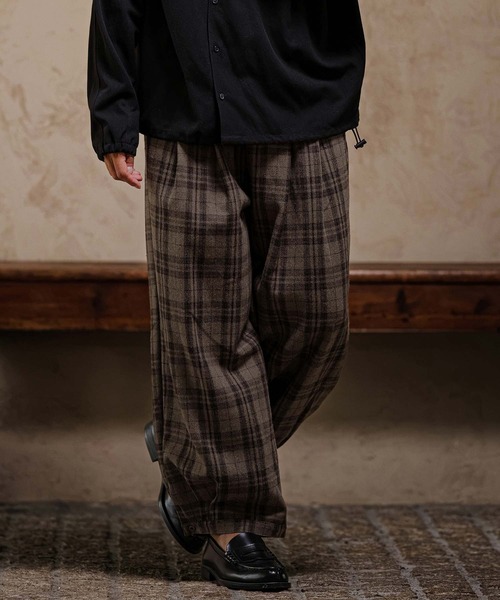 CAMBIO（カンビオ）の「mp15392-Wool Check Wide Tuck Balloon Pants ワイドタックバルーンパンツ(PF-262-022)（その他パンツ・メンズ・ベージュ/チャコール・L/M）」の9枚目の写真