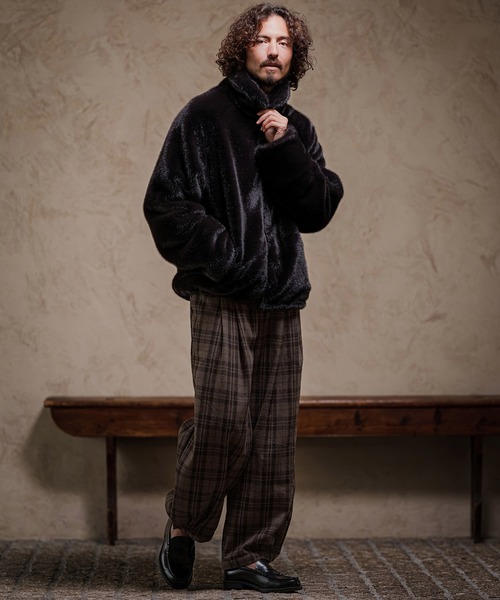 CAMBIO（カンビオ）の「mp15392-Wool Check Wide Tuck Balloon Pants ワイドタックバルーンパンツ(PF-262-022)（その他パンツ・メンズ・ベージュ/チャコール・L/M）」の12枚目の写真