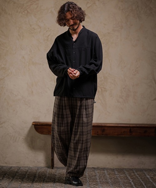 CAMBIO（カンビオ）の「mp15392-Wool Check Wide Tuck Balloon Pants ワイドタックバルーンパンツ(PF-262-022)（その他パンツ・メンズ・ベージュ/チャコール・L/M）」の14枚目の写真