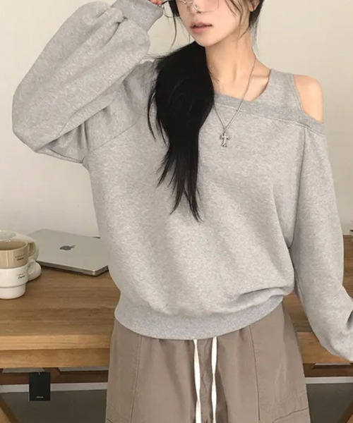 VIVID LADY(ビビッドレディー)の「ワンショルダー ラグラン 長袖スウェット(スウェット・レディース・グレー/クリーム/ブルー・FREE)」の12枚目の写真