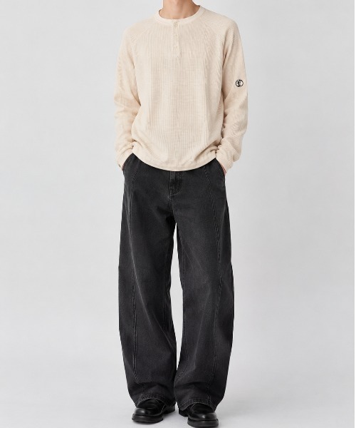 FAF(フェイク アス フラワーズ)の「Lazy Thermal Henley Neck(ニット/セーター・メンズ・アイボリー/ブラック・1/2)」の3枚目の写真