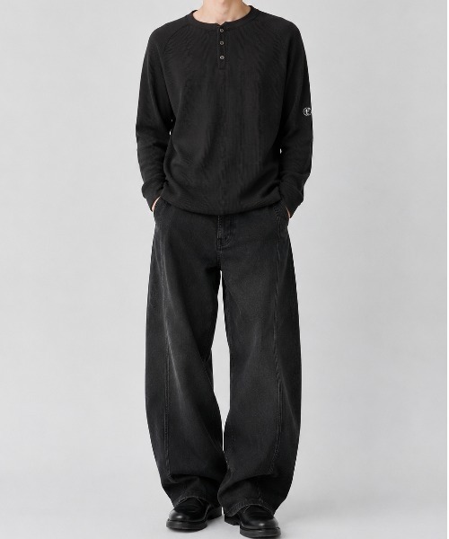 FAF(フェイク アス フラワーズ)の「Lazy Thermal Henley Neck(ニット/セーター・メンズ・アイボリー/ブラック・1/2)」の4枚目の写真