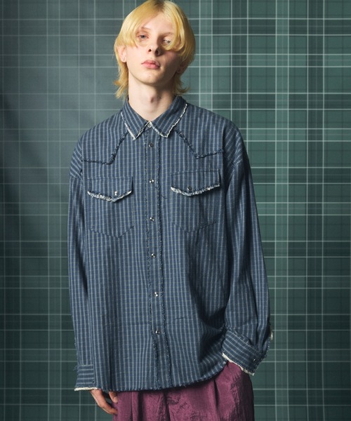 MAISON SPECIAL(メゾンスペシャル)の「《UNISEX》デストロイダメージプライムオーバーコットンネルウエスタンシャツ/Destroy Damage Prime-Over Cotton Flannel Western Shirt【MAISON SPECIAL/メゾンスペシャル】(シャツ/ブラウス・メンズ・ブルー/グリーン/ネイビー・0/1/2)」の2枚目の写真