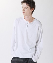 ヘンリーネックロングスリーブTシャツ カットソー ヴィンテージ加工/無地