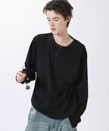 ヘンリーネックロングスリーブTシャツ カットソー ヴィンテージ加工/無地