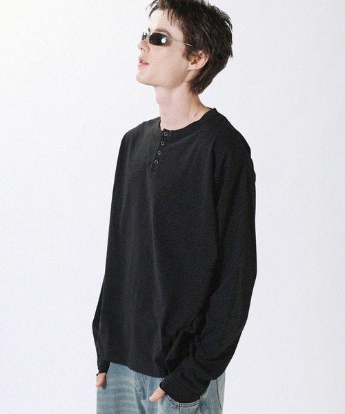 MSG(エムエスジー)の「ヘンリーネックロングスリーブTシャツ カットソー ヴィンテージ加工/無地(Tシャツ/カットソー・メンズ・ブラウン/ホワイト/ブラック/チャコール・L/M)」の16枚目の写真