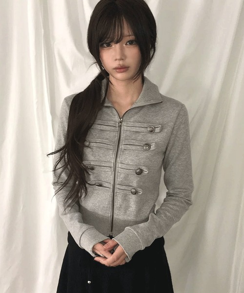 .KOM(ドットコム)の「A'GEM/9 × .kom 『.KOM/ドットケーオーエム』ナポレオンスウェットジャケット(その他トップス・レディース・グレー/ブラック・FREE)」の2枚目の写真