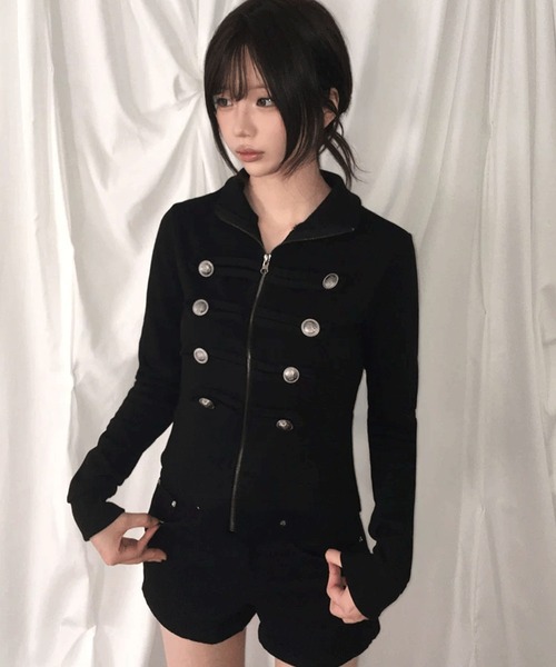 .KOM(ドットコム)の「A'GEM/9 × .kom 『.KOM/ドットケーオーエム』ナポレオンスウェットジャケット(その他トップス・レディース・グレー/ブラック・FREE)」の1枚目の写真