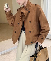 ポケット付きダブルブレストフェイクスエード ジャケット