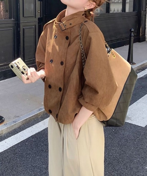 FLINEA(フリネア)の「ポケット付きダブルブレストフェイクスエード ジャケット(ブルゾン・レディース・ダークブラウン/ブラウン・M/L/XL)」の6枚目の写真