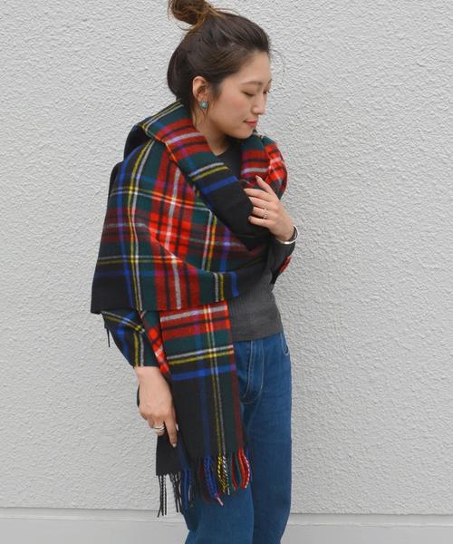 Glen Prince(グレンプリンス)の「GLEN PRINCE:タータンチェックストール(ストール/ショール・レディース・ナチュラル/グリーン/ネイビー/オリーブ・ONE SIZE)」の13枚目の写真