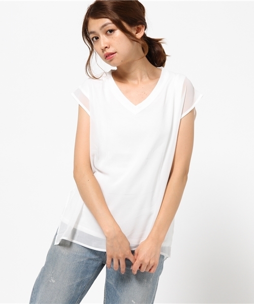 MOUSSY（マウジー）の「CIFFON LAYERED TOPS（Tシャツ/カットソー・レディース・ネイビー/カーキ/ホワイト・FREE）」の11枚目の写真