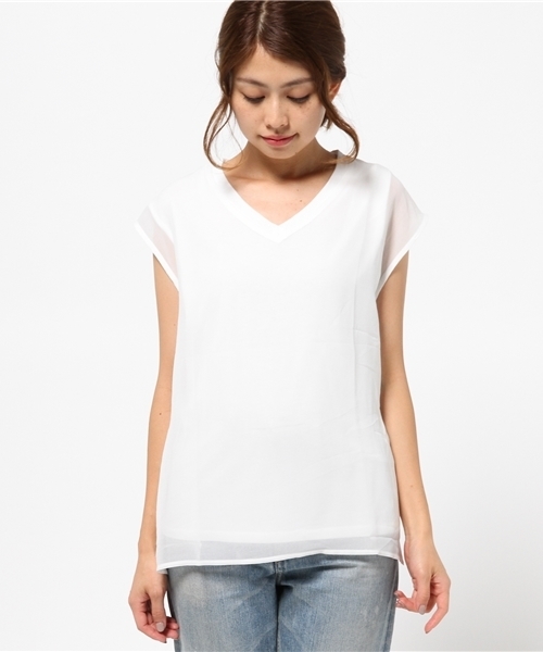 MOUSSY（マウジー）の「CIFFON LAYERED TOPS（Tシャツ/カットソー・レディース・ネイビー/カーキ/ホワイト・FREE）」の4枚目の写真