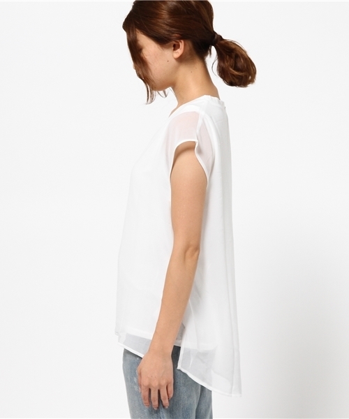 MOUSSY（マウジー）の「CIFFON LAYERED TOPS（Tシャツ/カットソー・レディース・ネイビー/カーキ/ホワイト・FREE）」の5枚目の写真