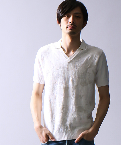 5351 POUR LES HOMMES（ゴーサンゴーイチプールオム）の「カモフラジャガードスキッパーポロシャツ（ポロシャツ・メンズ・ホワイト/ブラック/カーキ・46/44/48）」の2枚目の写真