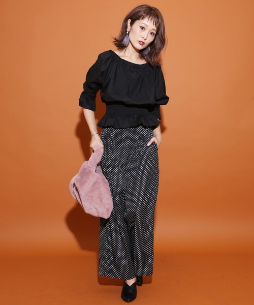 natural couture(ナチュラルクチュール)の「オフショルコルセットブラウス(シャツ/ブラウス・レディース・アイボリー/ブラック/ストライプ・FREE)」の2枚目の写真