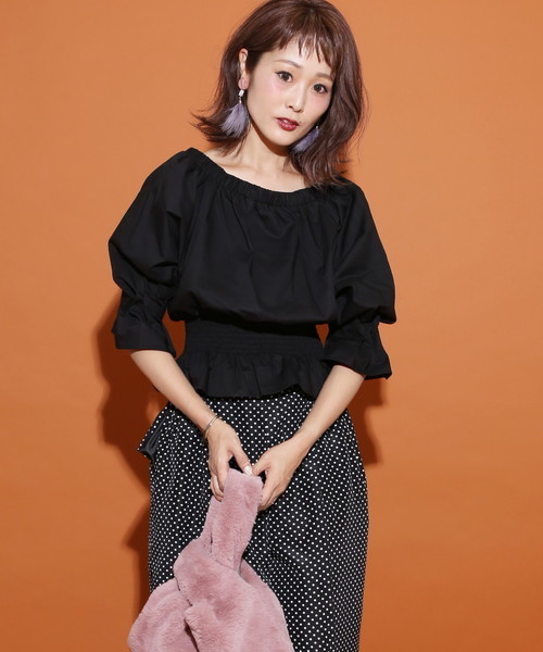 natural couture(ナチュラルクチュール)の「オフショルコルセットブラウス(シャツ/ブラウス・レディース・アイボリー/ブラック/ストライプ・FREE)」の7枚目の写真