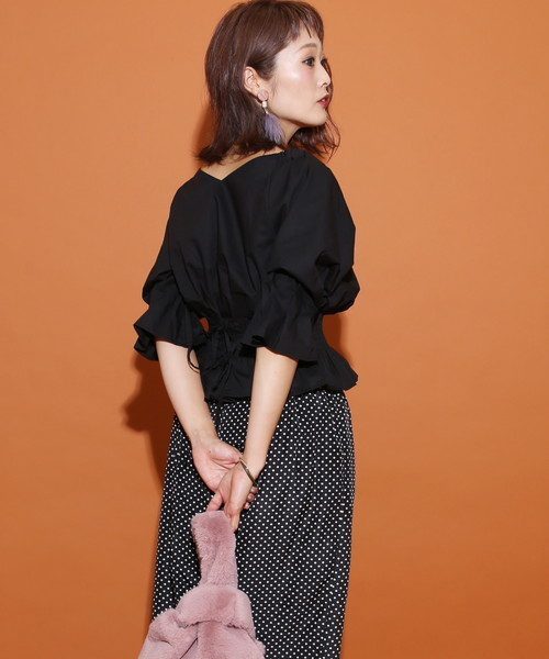 natural couture(ナチュラルクチュール)の「オフショルコルセットブラウス(シャツ/ブラウス・レディース・アイボリー/ブラック/ストライプ・FREE)」の8枚目の写真