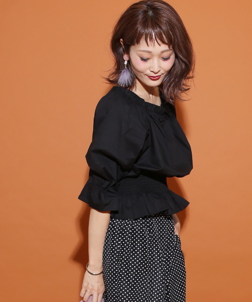 natural couture(ナチュラルクチュール)の「オフショルコルセットブラウス(シャツ/ブラウス・レディース・アイボリー/ブラック/ストライプ・FREE)」の9枚目の写真