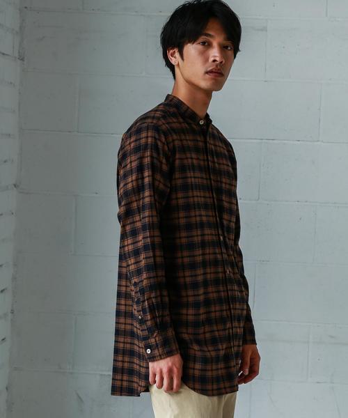 green label relaxing（グリーンレーベルリラクシング）の「【WEB限定】SC★★チェックロングバンドカラー シャツ ◆（シャツ/ブラウス・メンズ・グレー/モカ/ネイビー・SMALL/MEDIUM/LARGE）」の2枚目の写真