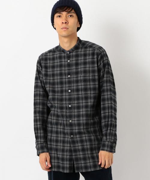 green label relaxing（グリーンレーベルリラクシング）の「【WEB限定】SC★★チェックロングバンドカラー シャツ ◆（シャツ/ブラウス・メンズ・グレー/モカ/ネイビー・SMALL/MEDIUM/LARGE）」の15枚目の写真