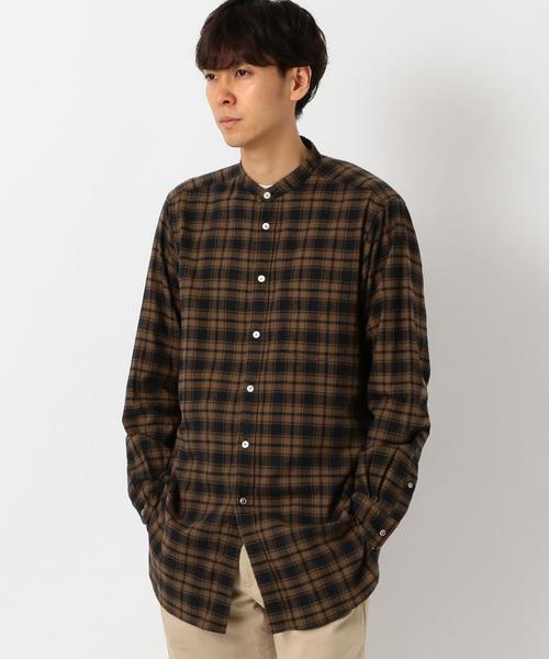 green label relaxing（グリーンレーベルリラクシング）の「【WEB限定】SC★★チェックロングバンドカラー シャツ ◆（シャツ/ブラウス・メンズ・グレー/モカ/ネイビー・SMALL/MEDIUM/LARGE）」の16枚目の写真