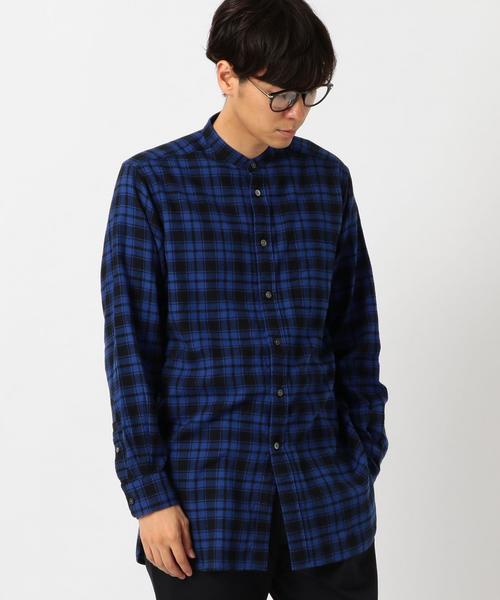 green label relaxing（グリーンレーベルリラクシング）の「【WEB限定】SC★★チェックロングバンドカラー シャツ ◆（シャツ/ブラウス・メンズ・グレー/モカ/ネイビー・SMALL/MEDIUM/LARGE）」の17枚目の写真