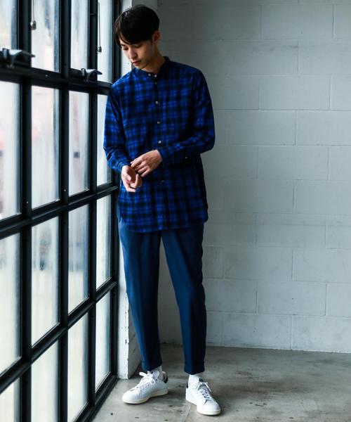 green label relaxing（グリーンレーベルリラクシング）の「【WEB限定】SC★★チェックロングバンドカラー シャツ ◆（シャツ/ブラウス・メンズ・グレー/モカ/ネイビー・SMALL/MEDIUM/LARGE）」の9枚目の写真