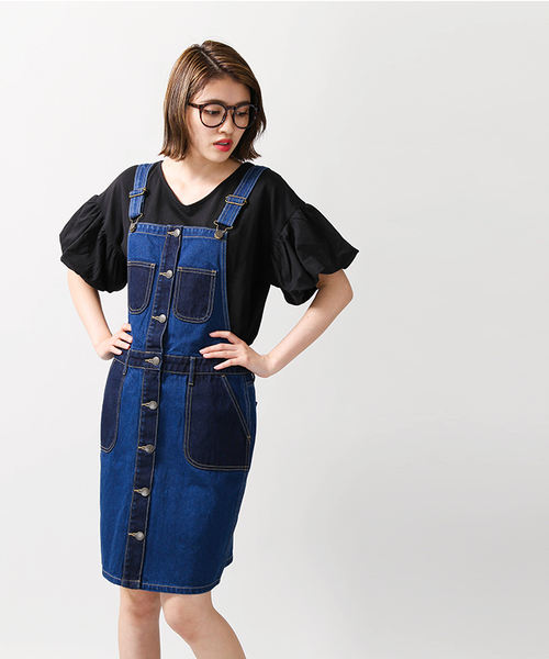 WEGO（ウィゴー）の「WEGO/レトロタイトジャンパースカート（ジャンパースカート・レディース・インディゴブルー/その他1/ダークインディゴブルー・FREE）」の9枚目の写真