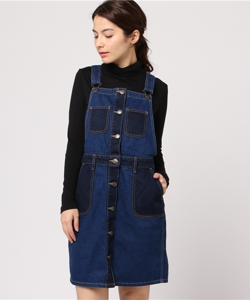 WEGO（ウィゴー）の「WEGO/レトロタイトジャンパースカート（ジャンパースカート・レディース・インディゴブルー/その他1/ダークインディゴブルー・FREE）」の4枚目の写真