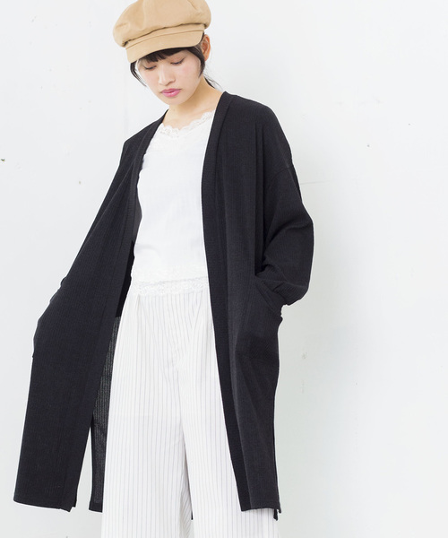 WEGO（ウィゴー）の「WEGO/リブロングカーディガン（カーディガン/ボレロ・レディース・杢グレー/ライトベージュ/ホワイト/ブラック/ライトピンク・FREE）」の3枚目の写真